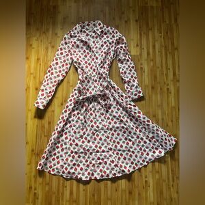 Boden Red and White Strawberry Long Sleeve Dress